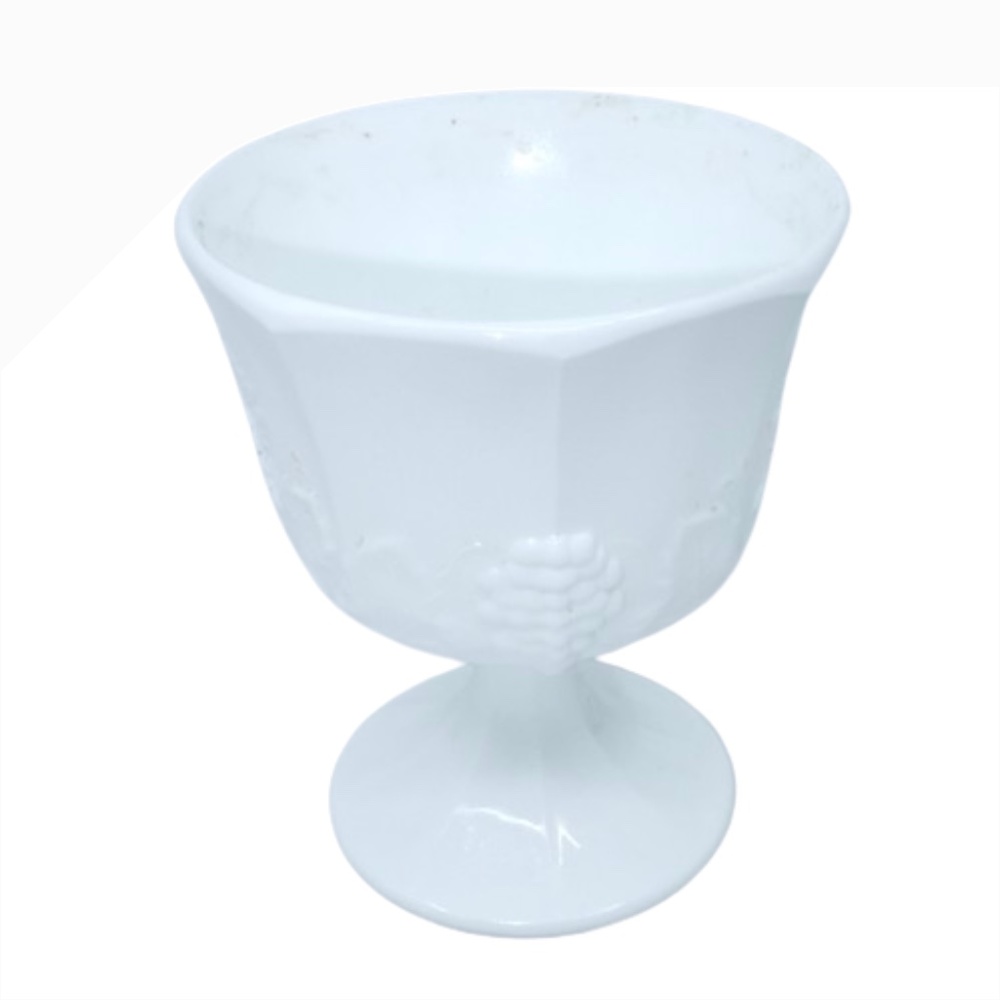 Vintage 50s Indiana Milk Glass HARVEST GRAPE Pedestal Planter Compote Goblet